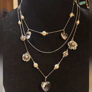 Betsey Johnson Vintage Triple Strand Layered Heart Necklace